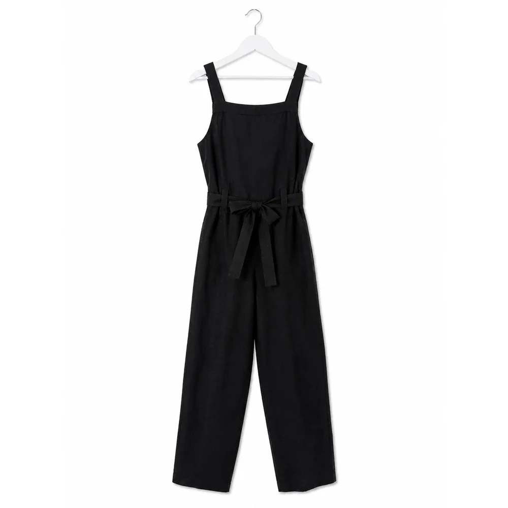 Reformation Black Linen Blend Wide Leg Jumpsuit Square Neck Sleeveless Size XS